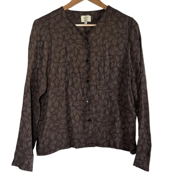 VTG Kathleen Sommers Womens Button Down Blouse Large Brown Minkleaf Quiet Luxury - Picture 1 of 9